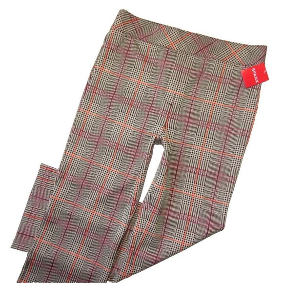 NWT SPANX 20672Q Perfect Kick Flare in Orange Pop Plaid Ponte Crop Pants XLP - Picture 2 of 7